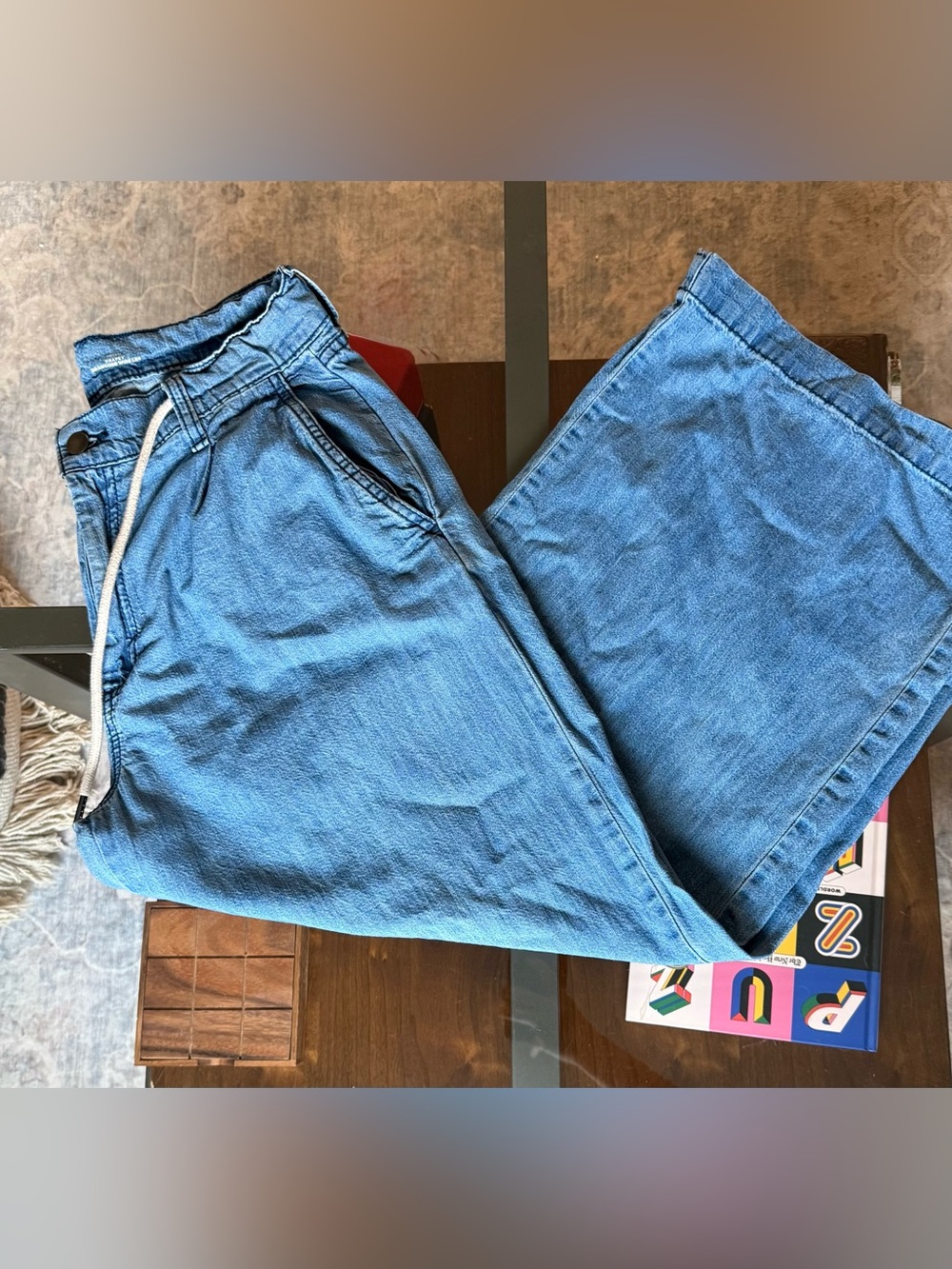 Denim Drawstring Wide Leg Jeans